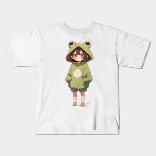 Chibi Anime Style Frog Girl Kids T-Shirt